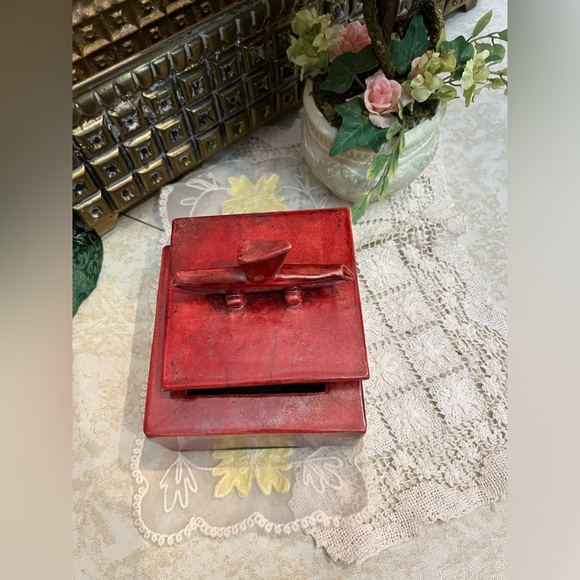 Japanese Red Raku-Fired Treasure Ceramic Treasure/Keepsake Box w Lid - DerRig - Picture 9 of 12